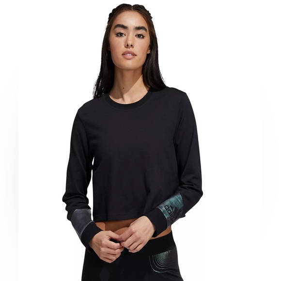 New Adidas Holiday Shine Graphic Crop Top size 2X Women’s Sporty 100% Cotton - Picture 1 of 15